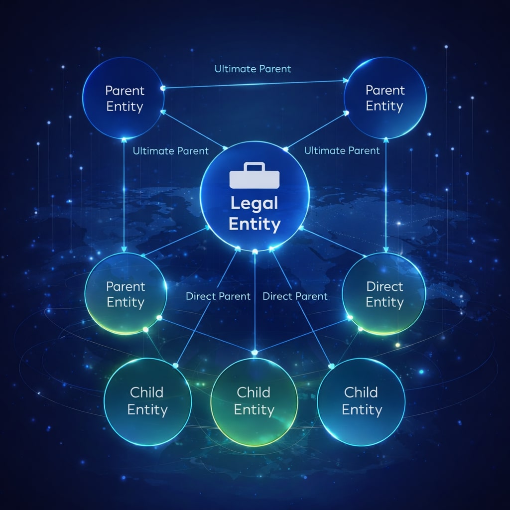 LEI-tason 2 data, joka näyttää yrityksen omistus- ja hallintasuhteet