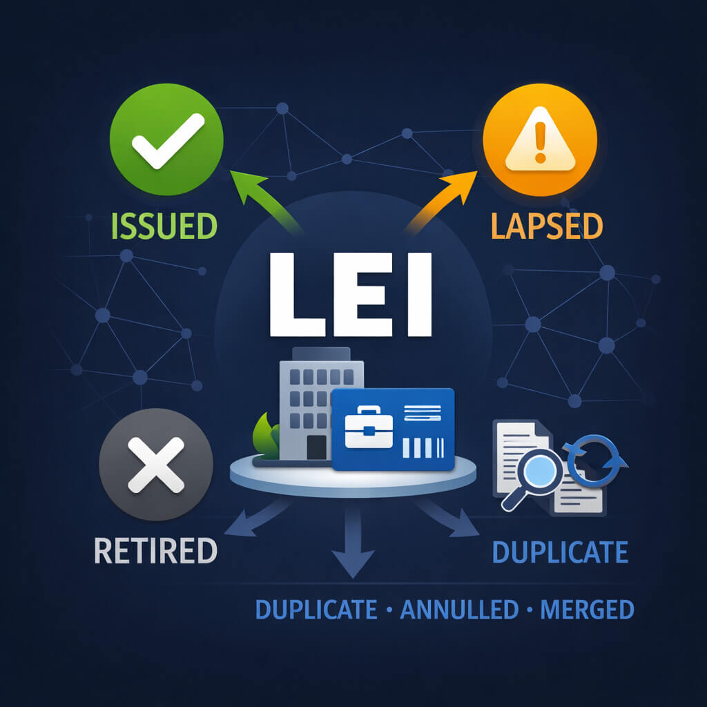 Artikkeli, joka selittää, miksi LEI-tila on tärkeä, mukaan lukien myönnetyt, vanhentuneet, poistetut käytöstä ja poikkeustilat LEI-järjestelmässä